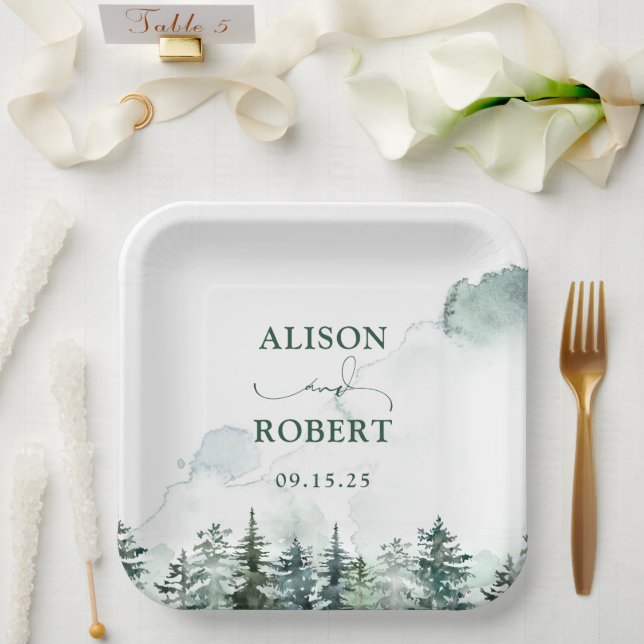 Nice Pine Trees Forest Custom Wedding  Paper Plates (Wedding)