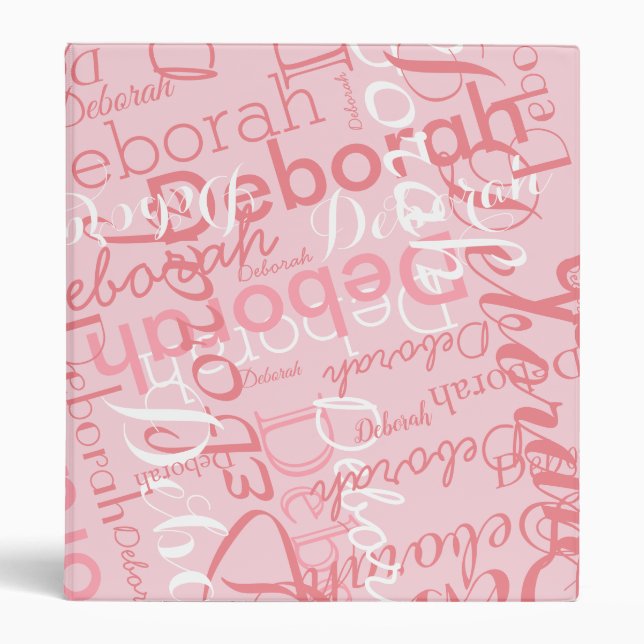 nice pink binder with pattern of names for her (Front)