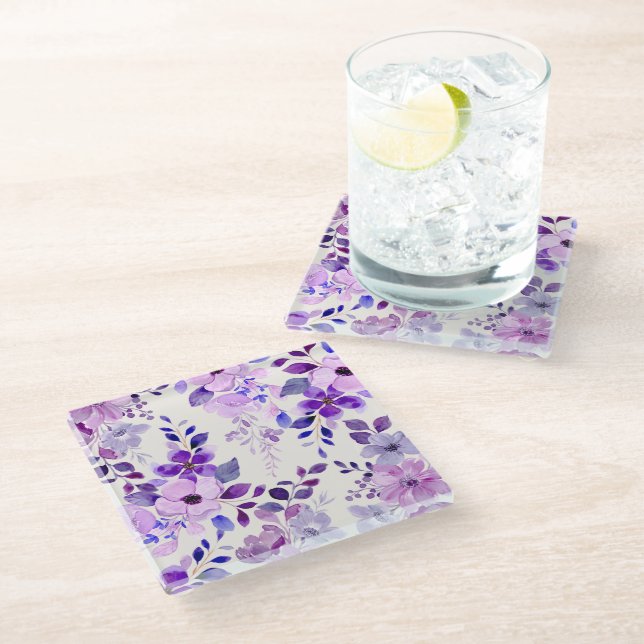 Nice Purple Watercolor Floral Coaster (Angled)