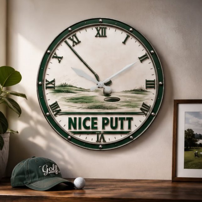 Nice Putt Golf Golfer Gift Large Clock (Creator Uploaded)