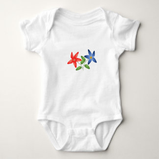 Nice red and blue flowers on baby bodysuit