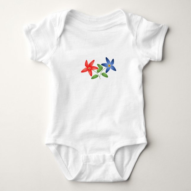 Nice red and blue flowers on baby bodysuit (Front)