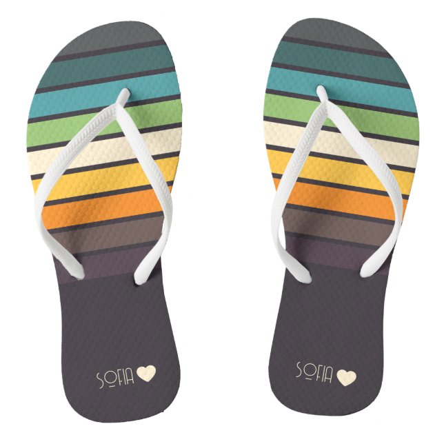 Nice Retro Striped Pattern Flip Flops (Footbed)