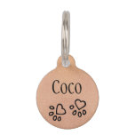 Nice Rose Gold Name w/Heart Paw Print Illustration Pet ID Tag