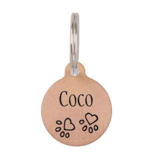 Nice Rose Gold Name w/Heart Paw Print Illustration Pet ID Tag
