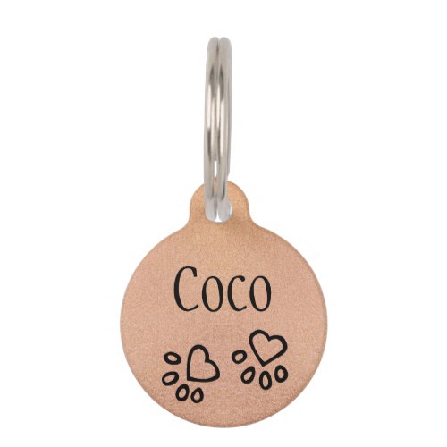 Nice Rose Gold Name wHeart Paw Print Illustration Pet ID Tag
