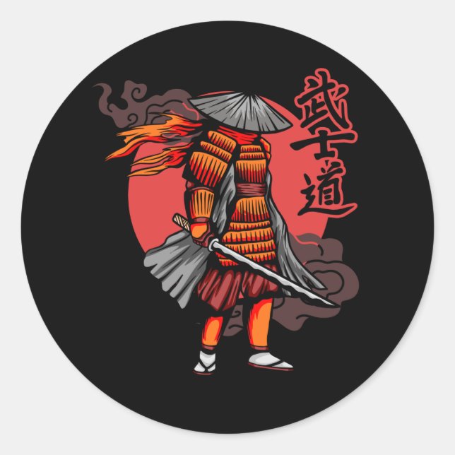 Nice Samurai Retro - Samurai Holding Katana Classic Round Sticker (Front)