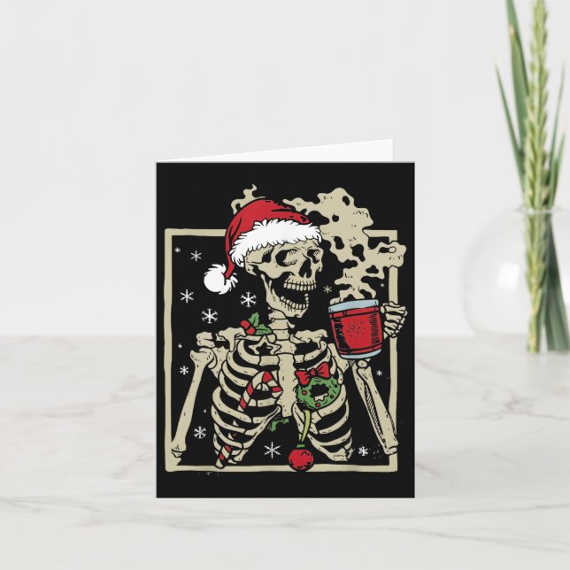 Nice Skeleton Santa Hat Christmas  Card (Front)