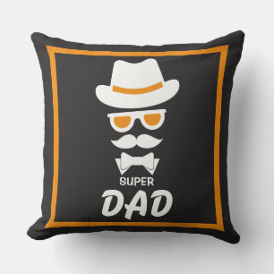 Nice Super Dad Face with Mustaches, Hat, sunglass Throw Pillow