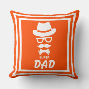 Nice Super Dad Face With Mustaches, Hat, sunglass  Throw Pillow
