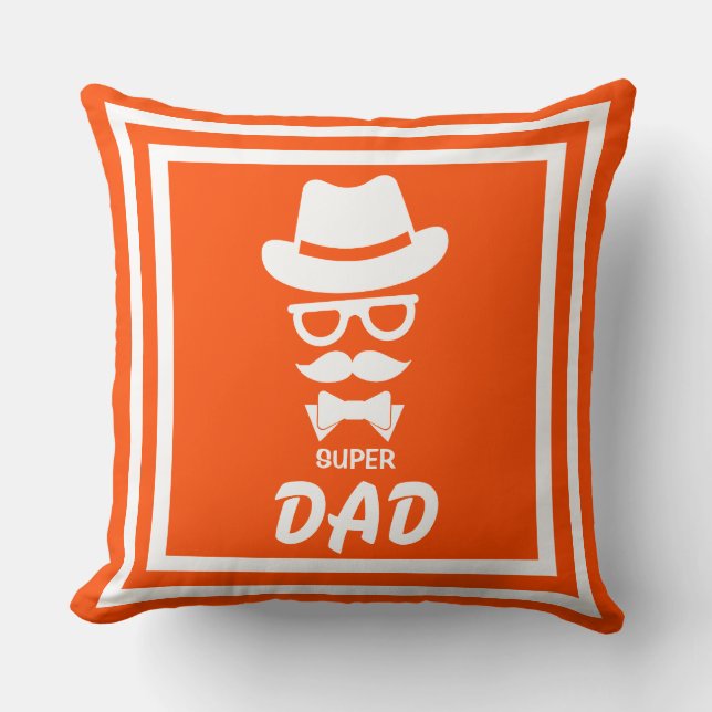 Nice Super Dad Face With Mustaches, Hat, sunglass  Throw Pillow (Front)