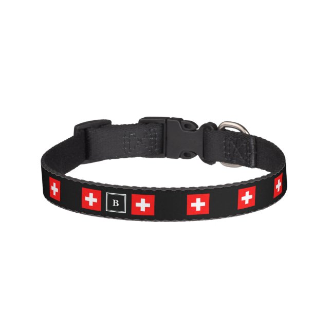 Nice Switzerland flag black monogram Pet Collar (Front)