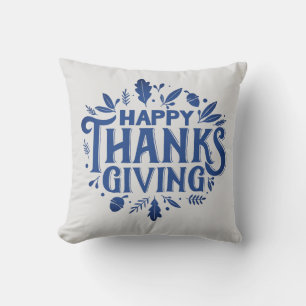 Nice Text Happy Thanksgiving with Leaves Autumn Th Throw Pillow