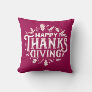 Nice Text Happy Thanksgiving with Leaves Autumn Throw Pillow