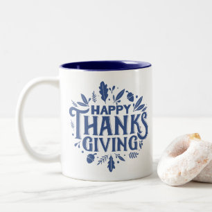 Nice Text Happy Thanksgiving with Leaves Autumn  Two-Tone Coffee Mug