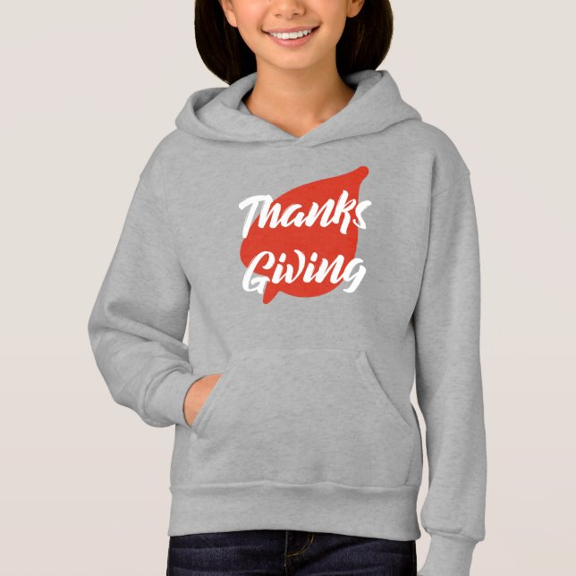 Nice Text Thanksgiving Typography on Leaf  Hoodie (Front)