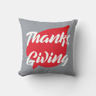 Nice Text Thanksgiving Typography on Leaf Throw Pillow