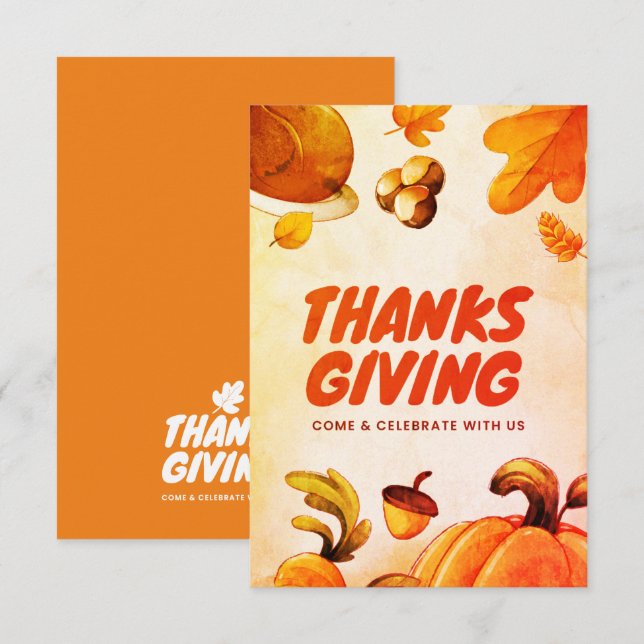 Nice Thanksgiving with Pumpkin and Leaves Fall Thank You Card (Front/Back)