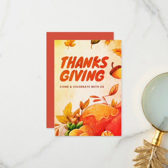 Nice Thanksgiving with Turkey and Leaves Fall  Thank You Card (Front/Back In Situ)