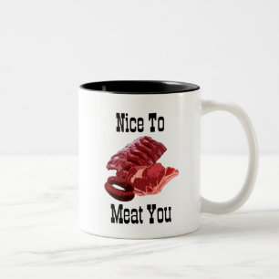 "NICE TO MEAT YOU!" Insane Designs Two-Tone Coffe Coffee Mug