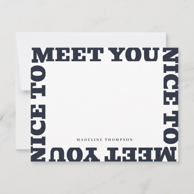 Nice To Meet You | Navy Blue Modern Name  Note Card (Front)