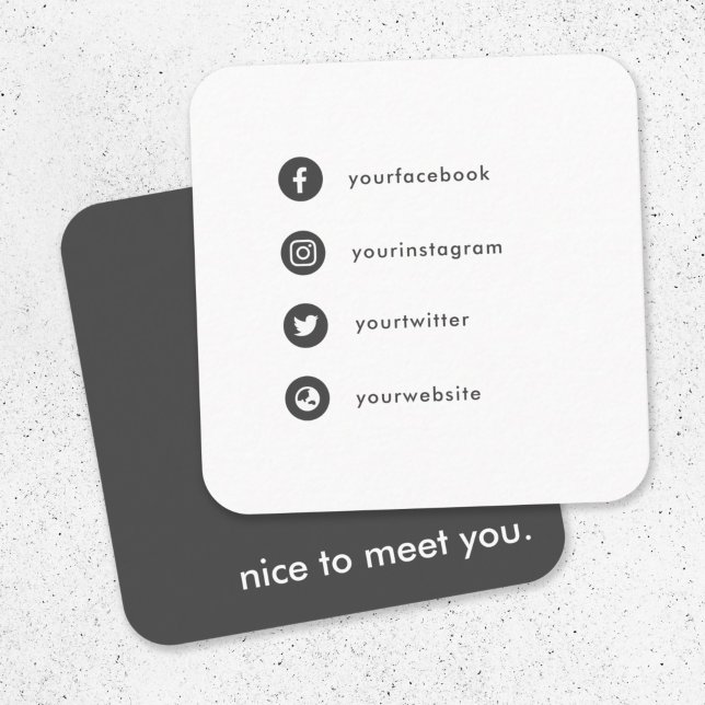 Nice to Meet You Social Media Icons Fun Dating Square Business Card (Creator Uploaded)