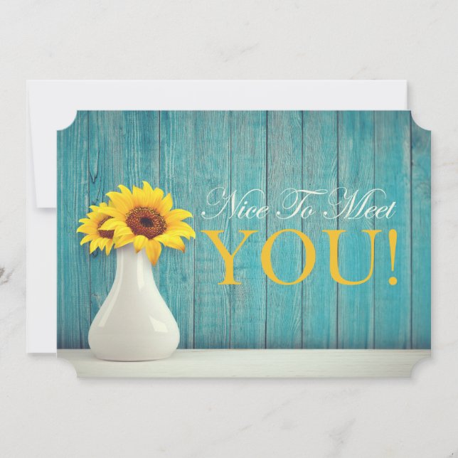 Nice To Meet You Sunflower Turquoise Golden Yellow Card (Front)