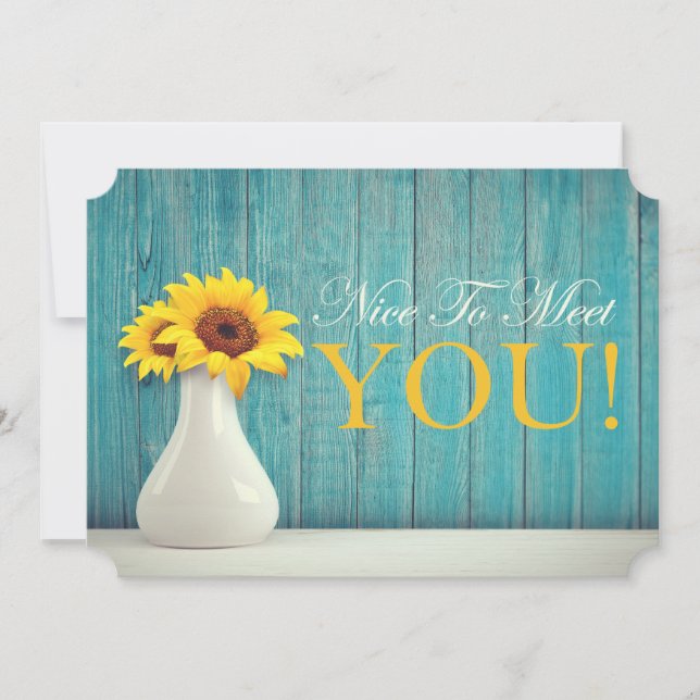 Nice To Meet You Sunflower Turquoise Golden Yellow Thank You Card (Front)