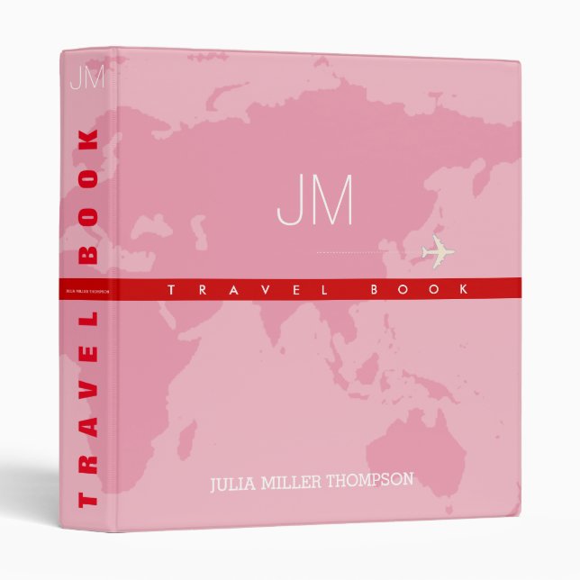 nice travel-book with pink world map 3 ring binder (Front/Spine)