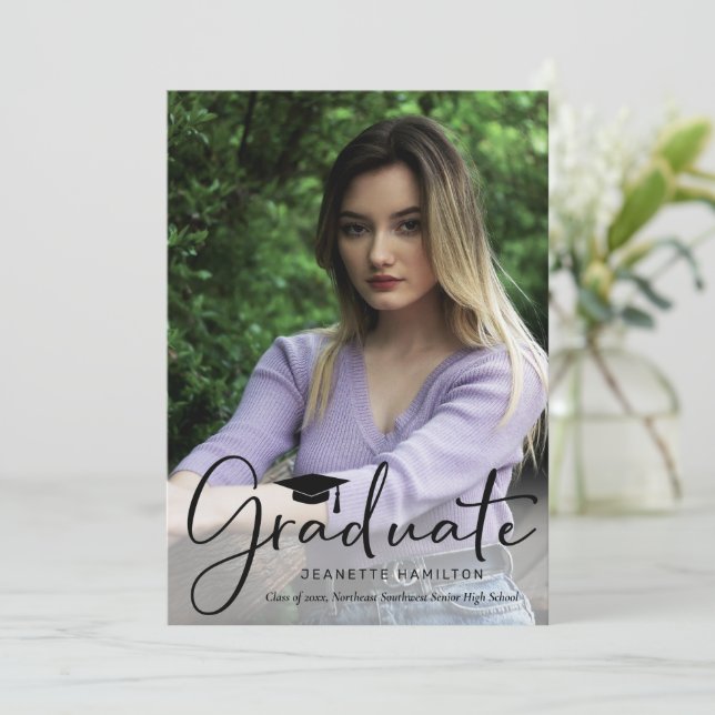 Nice Typography Script Front/Back Photo Graduation Invitation (Standing Front)