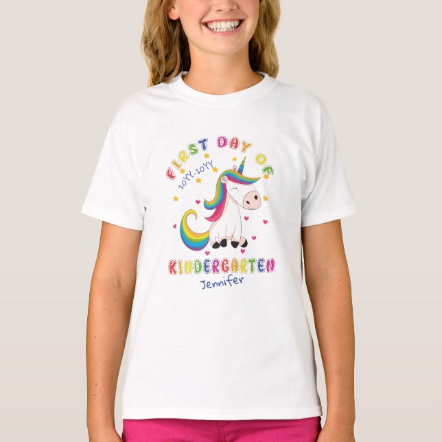 Nice Unicorn Personalized First Day Kindergarten T-Shirt (Front)
