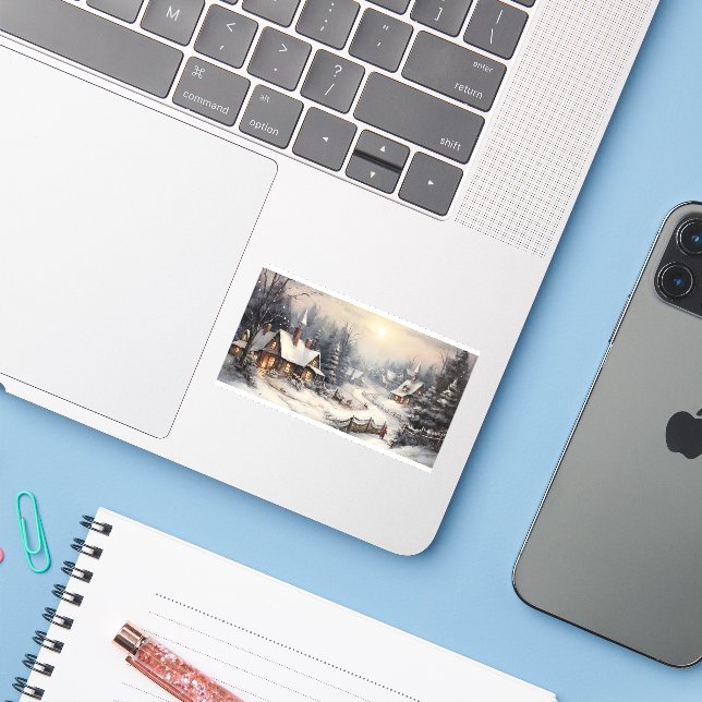 Nice village on Christmas night Sticker (Laptop w/ iPhone)