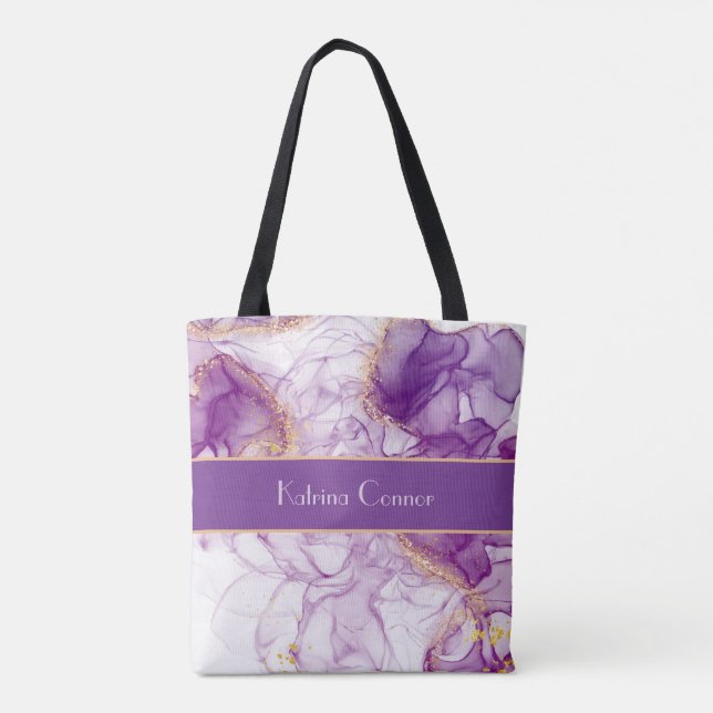 Nice Watercolor Purple Background, Golden Foils Tote Bag (Back)