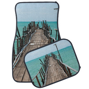 Nice wooden bridge with blue sea background at Sam Car Floor Mat