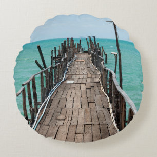 Nice wooden bridge with blue sea background at Sam Round Pillow