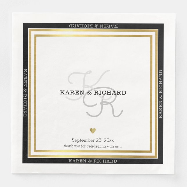 Nicely detailed monogrammed wed reception / white paper dinner napkins (Front)