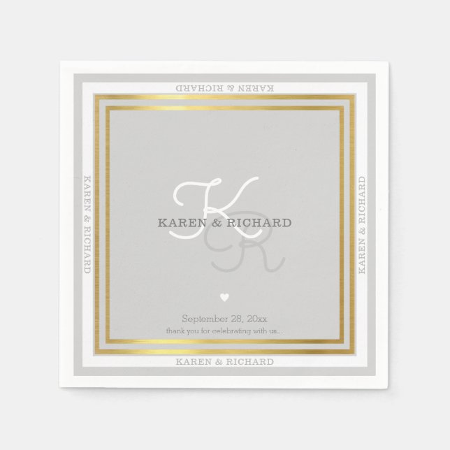 nicely detailed monogrammed wedding reception paper napkins (Front)