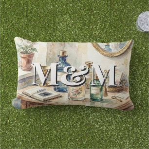 Niche Perfume Collection, Monogram Watercolor Lumbar Pillow