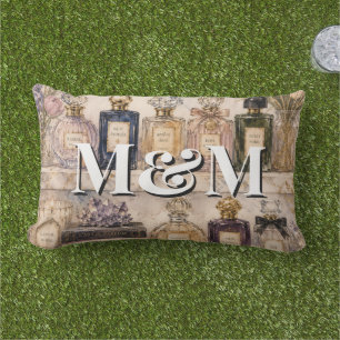 Niche Perfume Collection, Monogram Watercolor Lumbar Pillow