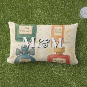 Niche Perfume Collection, Monogram Watercolor Lumbar Pillow