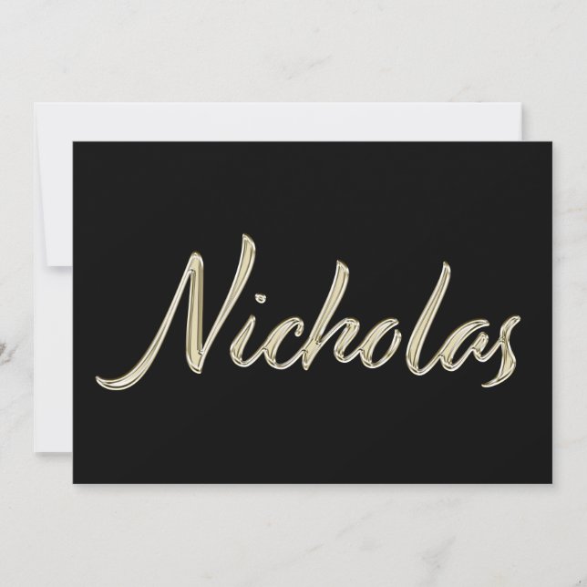 Nicholas Name white gold Handwriting Card (Front)