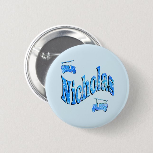 Nicholas Name With Fire Trucks, Button (Front & Back)