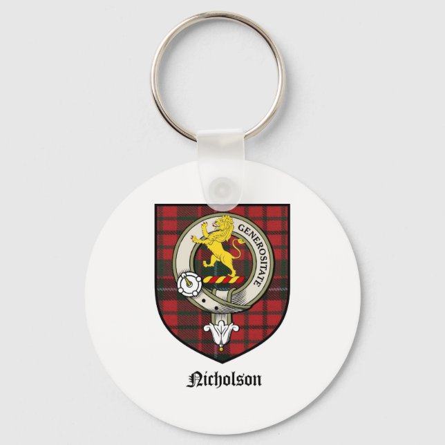 Nicholson Clan Crest Badge Tartan Keychain (Front)