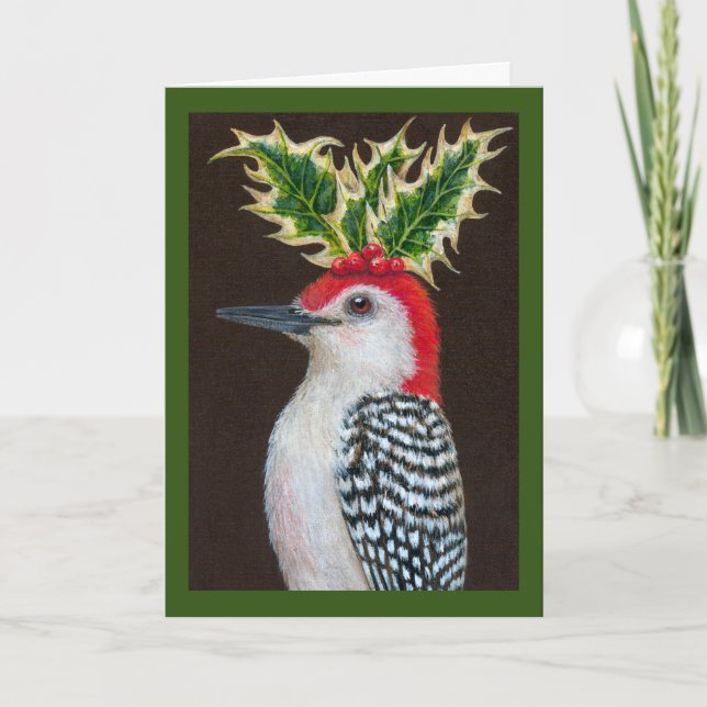 Nick the red-bellied woodpecker Christmas card (Front)