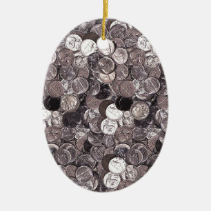 Nickel Coins Graphic Ceramic Ornament