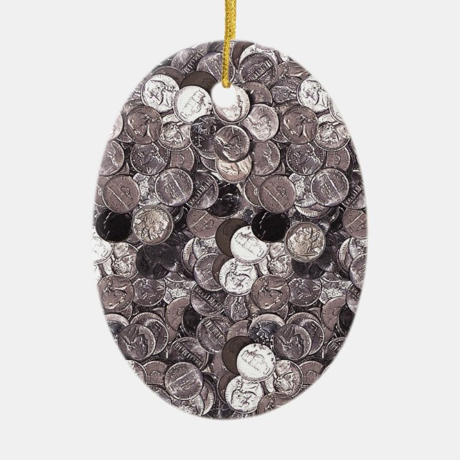 Nickel Coins Graphic Ceramic Ornament (Front)