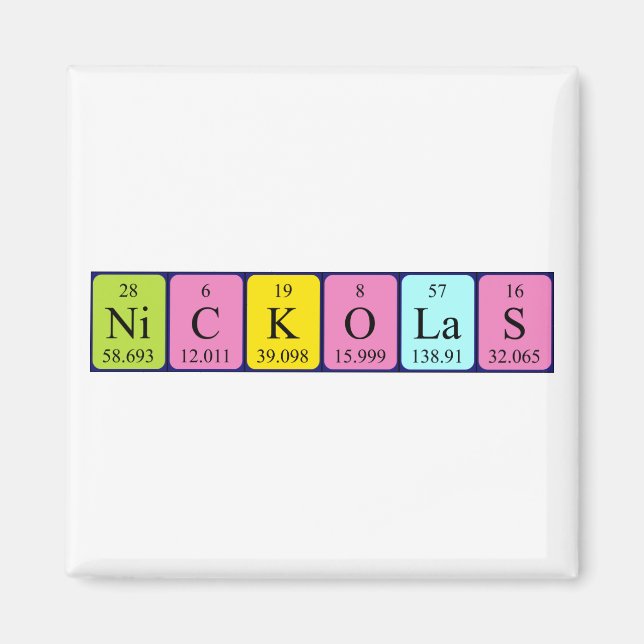 Nickolas periodic table name magnet (Front)