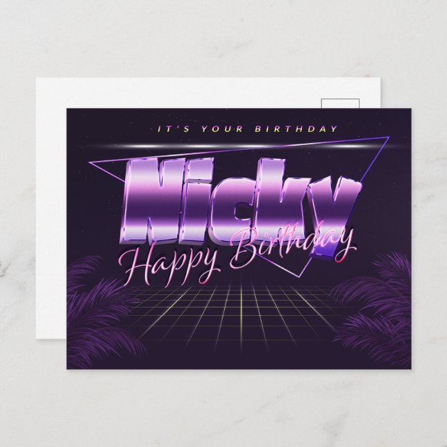 Nicky nickname first name purple postcard birthday (Front/Back)