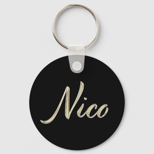 Nico Name whitegold Button Schlsselanhnger Keychain