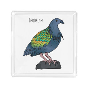 Nicobar pigeon bird cartoon illustration acrylic tray